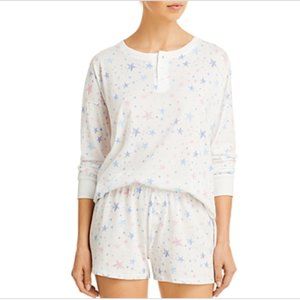 Aqua Pajama Shorts Set - Print White with Multi Color Stars - Multiple Sizes
